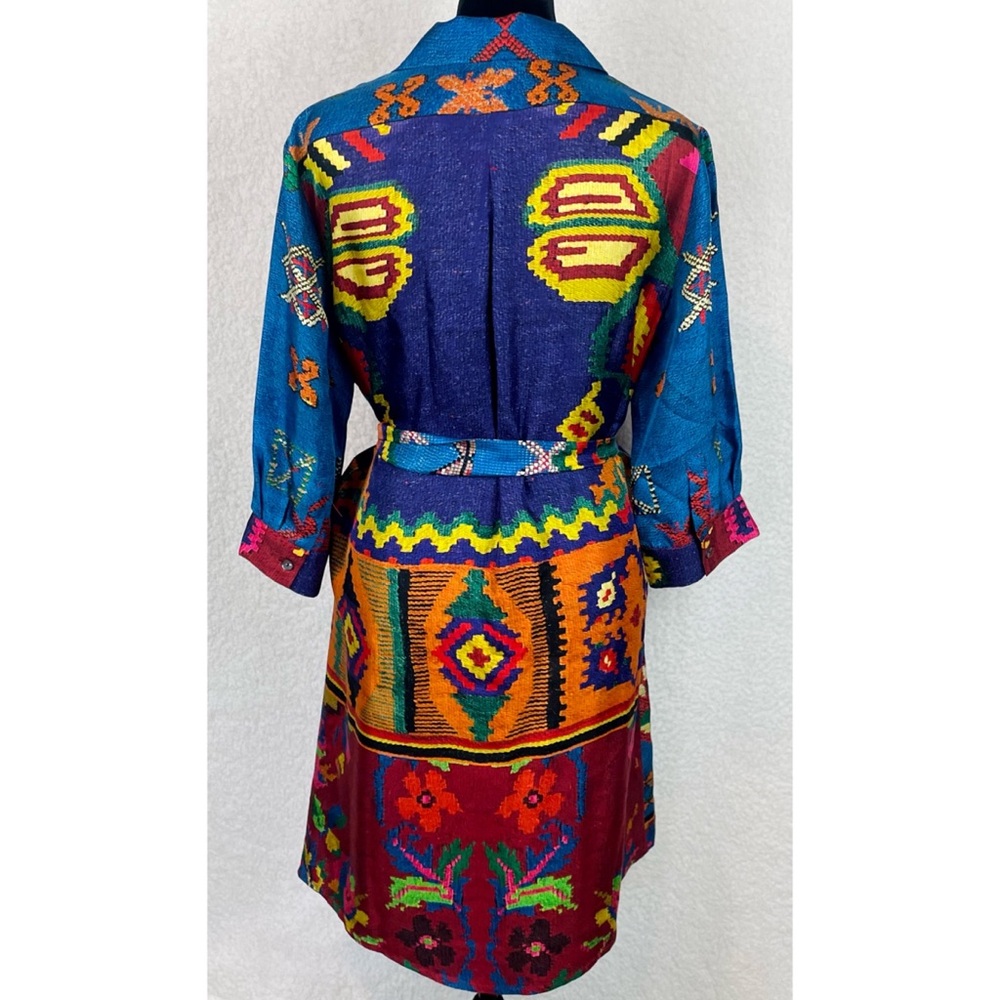 PIERRE-LOUIS MASCIA • Blue/Multi Ethnic 100% Silk Mini Dress, M - Picture 6 of 16
